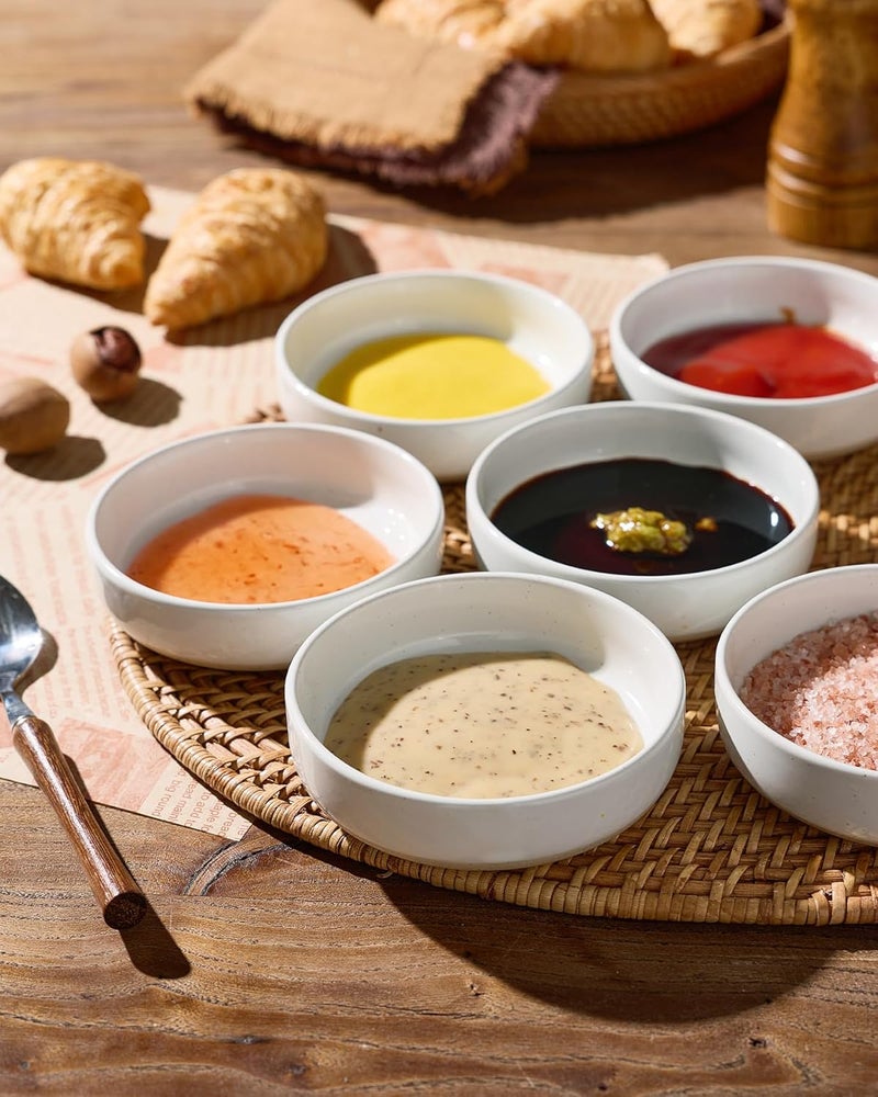 Famiware Milkyway Ceramic Soy Sauce Dish, Dipping Bowls Set of 6, Dipping Sauce Bowls/Dishes, 4oz Small Serving Bowls for Side Dishes, Condiment, Sushi, Appetizer, Dessert, White - Image 5